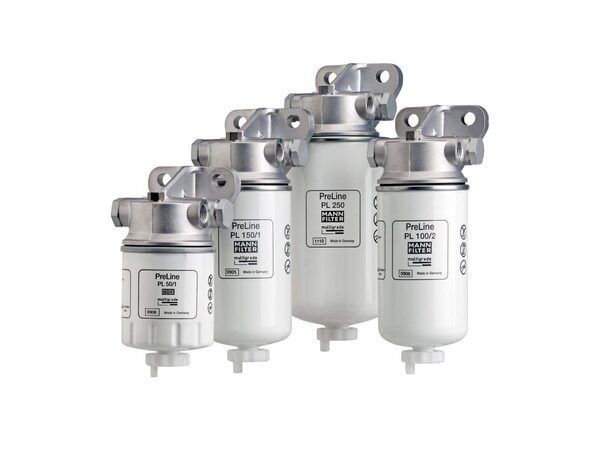 Diesel fuel filter assemblies with sediment bowls.